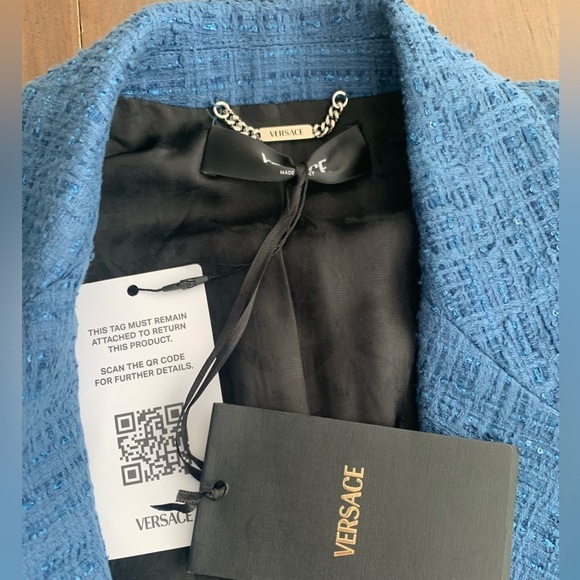 CURRENT SEASON Versace double breasted metallic blue tweed blazer jacket NWT - Picture 9 of 13